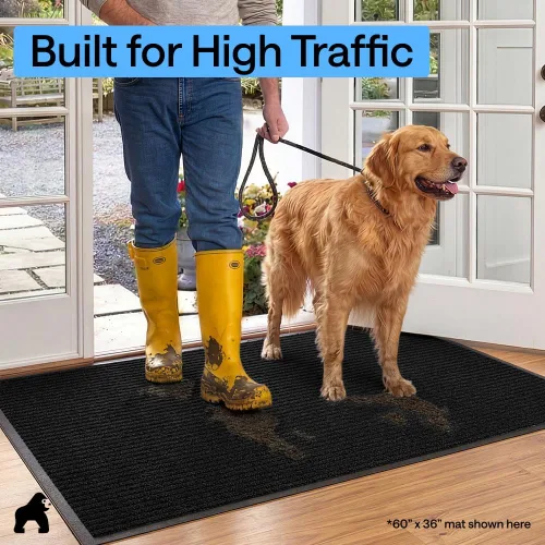 Miniatura 7 de GORILLA GRIP Tapete impermeable para puerta de protección de tráfico, 35 x 23 pulgadas, tapetes de entrada resistentes, tapetes comerciales con Negro