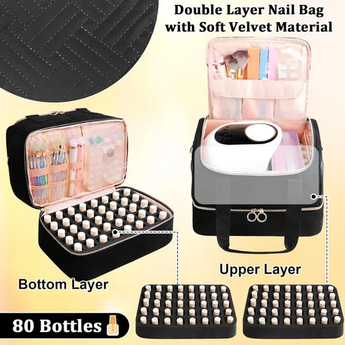 Miniatura 2 de Veirdro Bolsa Organizadora de Esmalte de Uñas con Capacidad para 80 Botellas (15ml/0.5fl.oz) y Lámpara de Uñas, Estuche de Almacenamiento de Kit