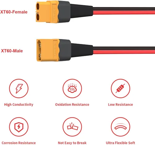 Miniatura 3 de ELFCULB 10AWG 2FT XT60 Cable de Extensión 2 6 10 20 35 50 75 100FT Conector XT60 Hembra a Macho para Batería RC Estación de Energía Portátil Panel