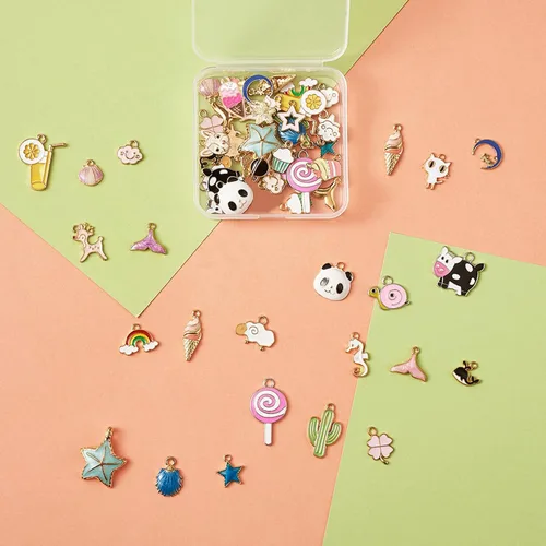 Miniatura 3 de Craftdady Encantos colgantes esmaltados con dijes de alimentos, animales, flores, encantos bonitos, dijes de frutas de metal colorido, ornamento