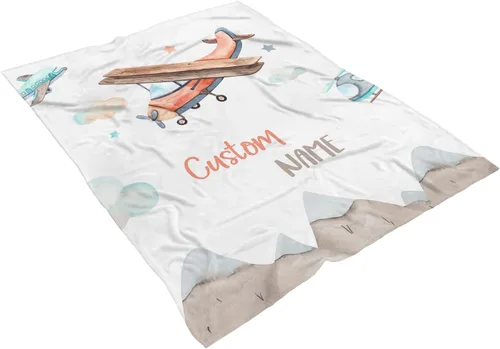 Miniatura 2 de Manta de avión personalizada, manta de bebé personalizada, manta con nombre de bebé, manta de guardería de avión, manta de felpa súper suave