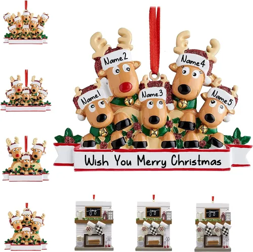 Miniatura 16 de Adornos de Navidad personalizados 2025, repisa de chimenea, familia de 2/3/4/5/6 nombres de miembros de la familia Joy para decoraciones de árbol