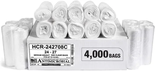 Miniatura 77 de Aluf Plastics Bolsas de basura de alta densidad, 10 galones, 1000 unidades, 6 micrones (eq), 24" x 24", transparentes, para baño, oficina