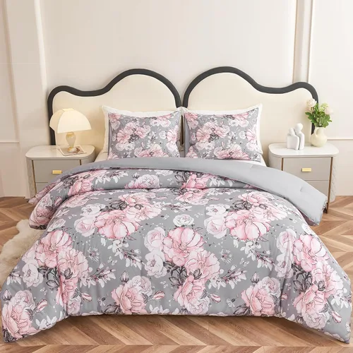 Miniatura 27 de Koniroom Juego de Edredón Twin - Juego de Edredón Floral Reversible Tamaño Twin, 2 Piezas Bonito Juego de Cama Twin de Flores y Plantas para Todas