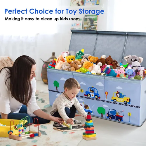 Miniatura 7 de decalsweet Caja de juguetes para niños, caja de almacenamiento de juguetes Oxford plegable con asas para niños, organizador de juguetes extra grande