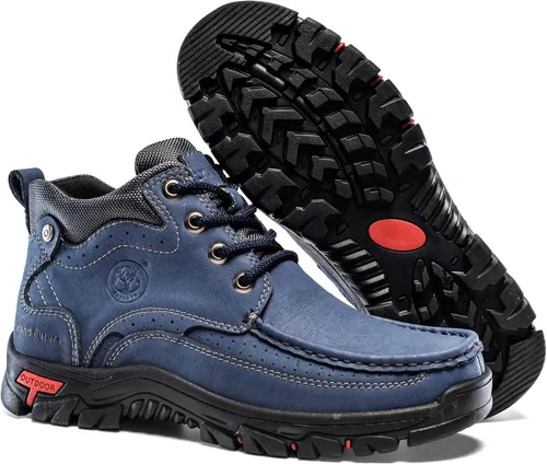Miniatura 4 de FLYLAND Botas casuales para hombre de cuero vintage, botines de vestir, botas Chukka de caña media, antideslizantes, para conducir y caminar, zapatos