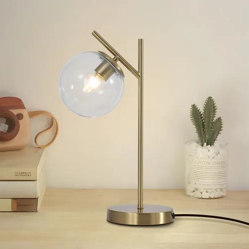 Miniatura 16 de Juego de 2 lámparas de mesa de globo, lámpara de escritorio de latón y vidrio con pantalla de vidrio blanco lechoso, lámpara de pie contemporánea
