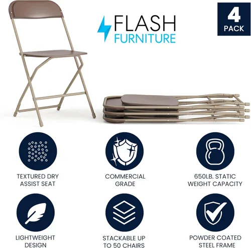 Miniatura 3 de Flash Furniture Hercules Series - Silla plegable de plástico, color marrón, paquete de 4, capacidad de peso de 650 libras, cómoda silla