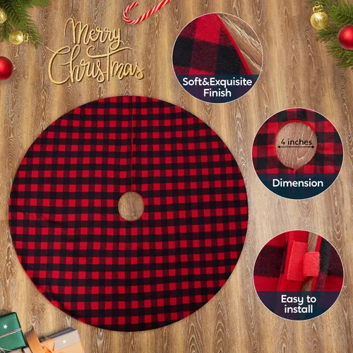 Miniatura 3 de Joiedomi - Falda de árbol de Navidad de 36" a cuadros de búfalo, color rojo y negro, alfombrilla decorativa para fiestas de Navidad, víspera de Año