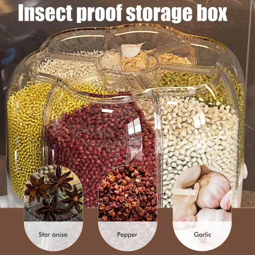 Miniatura 3 de Enfudid Contenedor de almacenamiento de granos para alimentos, dispensador de arroz de 6 rejillas de gran capacidad, caja de almacenamiento