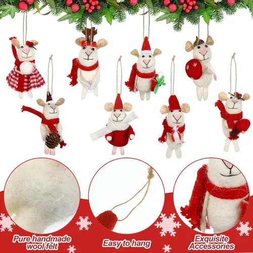 Miniatura 3 de 8 Piezas Adornos Navideños de Ratones de Fieltro Adornos Colgantes de Ratones de Lana de Navidad Decoración Artesanal Lindas Manualidades