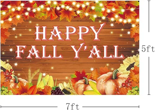 Miniatura 3 de MEHOFOND Cartel de fondo con texto en inglés "Happy Fall Y'all" de 7 x 5 pies, para otoño, cosecha de calabaza, fiesta de Acción de Gracias