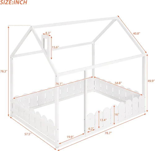 Miniatura 2 de Harper & Bright Designs Cama de casa de tamaño matrimonial para niños, cama Montessori con rieles en forma de valla, marco de cama de tienda