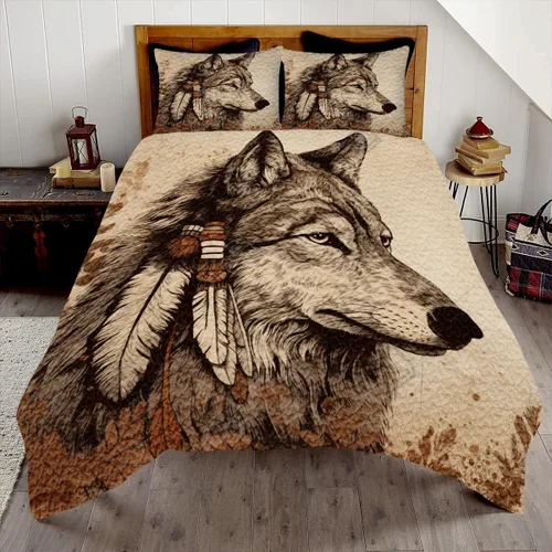 Miniatura 13 de Edredón de lobo personalizado, diseño nativo de ojos azules, tamaño matrimonial, juego de edredón de tamaño King, decoración para habitación