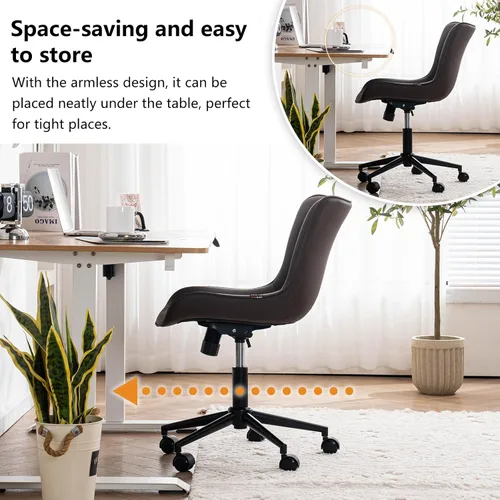 Miniatura 5 de YOUNIKE Silla ergonómica de escritorio para oficina en casa con ruedas, cómoda silla cruzada sin brazos con respaldo ajustable, moderna silla Marrón