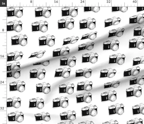 Miniatura 2 de Spoonflower Tela - Cámara blanca y negra de la vieja escuela Hipster Decoración Fotografía Abstracto Retro Impreso en tela de popelín de algodón Fat