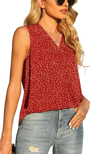 Miniatura 2 de QUEZHU Blusa de verano sin mangas de gasa para mujer, holgada, casual, cuello en V, blusa