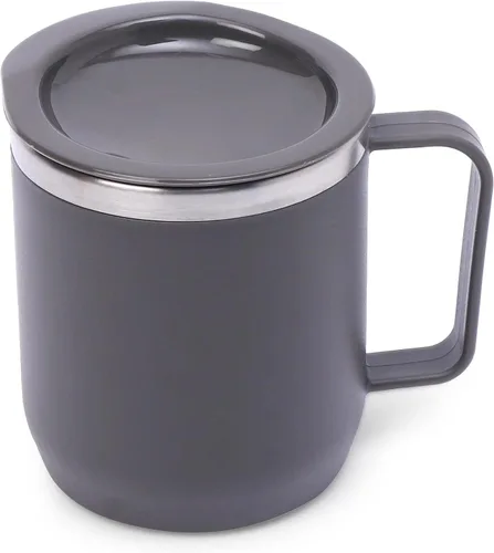 Miniatura 2 de ATCUSA Taza interior de acero inoxidable de 10 onzas con asa, taza de viaje al vacío de doble pared, taza con tapa, fabricada en la India, acabado