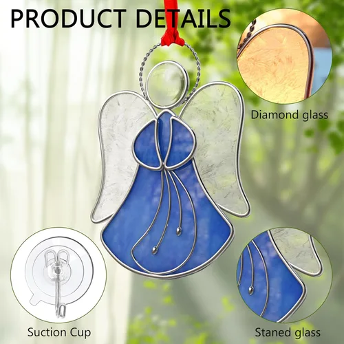 Miniatura 5 de Atrapasoles de Vidrio Emplomado para Ventanas Colgantes de Ángel Azul Adorno Personalizado de Metal Regalos Decorativos para Mamá Abuela Amiga