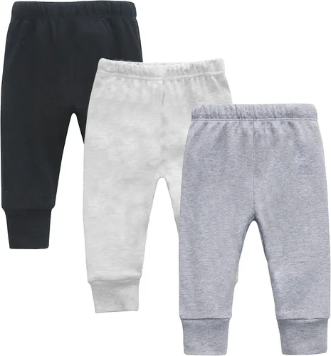O2 BABY Pantalones deportivos unisex de algodón orgánico para bebé, leggings para niños pequeños, paquete de 3 pantalones de gateo de 0 a 24 meses