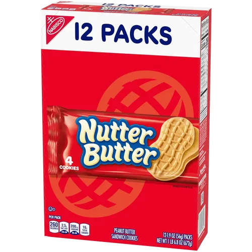 Miniatura 13 de Nutter Butter Galletas sándwich de mantequilla de maní, 12 paquetes de bocadillos (4 galletas por paquete)