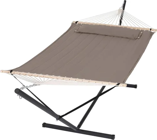 Miniatura 23 de SUNCREAT Hammocks Hamaca doble extragrande con soporte de 12 pies, capacidad de 475 libras, hamaca portátil al aire libre con barra separadora