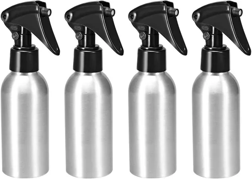 uxcell 4 botellas de aerosol de aluminio de 3 oz/3.4 fl oz con pulverizador de niebla fina, botella de viaje vacía recargable para cocina, baño o