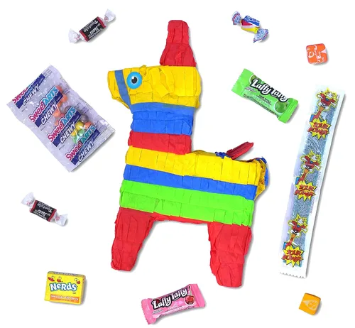 Miniatura 7 de Bonita piñata de burro de 12 pulgadas prerellena con cantidades variadas de caramelos populares y etiqueta de mensaje adjunta para amigos, familia