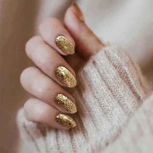 Miniatura 14 de Uñas postizas cromadas negras a presión de almendra mediana, uñas postizas de aguja con diseño brillante, uñas postizas acrílicas de metal brillante