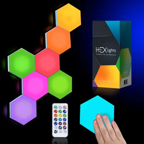 Miniatura 9 de Emberela HEXlights - Luces Sensoriales para Niños, Paquete de 3 Luces Hexagonales Táctiles, Control Remoto, Paneles LED de Pared Amigables