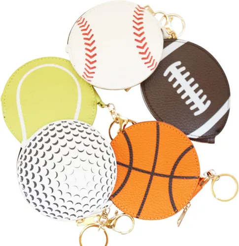 Miniatura 6 de Mini Momo Llavero deportivo para monedero, monedero, colgante Llavero de juego de pelota, bolsa con cremallera, lindo tenis, baloncesto, béisbol