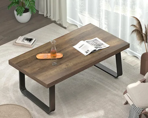 Miniatura 6 de HSH Mesa de café industrial rústica de 47" - Mesa central minimalista moderna de granja con patas de madera y metal, mesa de cóctel para sala