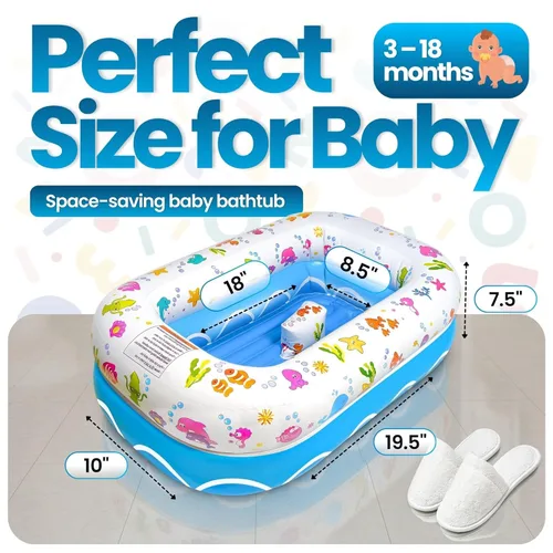 Miniatura 2 de Mommy's Helper Bañera inflable bajo el mar, bañera plegable y segura para bebé con asiento antideslizante de cuerno de sillín para niños, baño