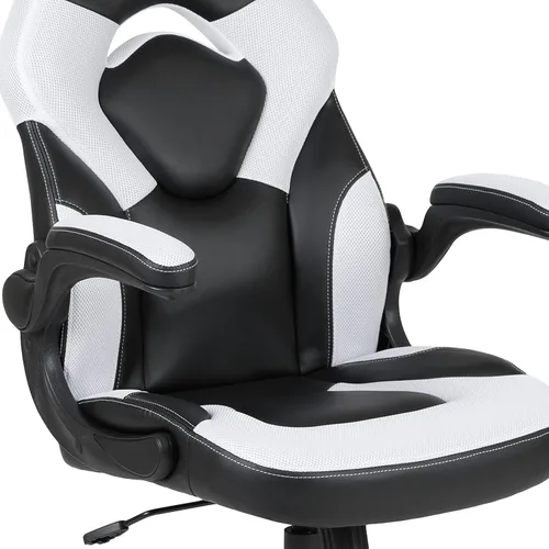Miniatura 8 de Flash Furniture Juego de escritorio para juegos negro y silla de carreras blanco/negro con soporte para tazas, gancho para auriculares y soporte