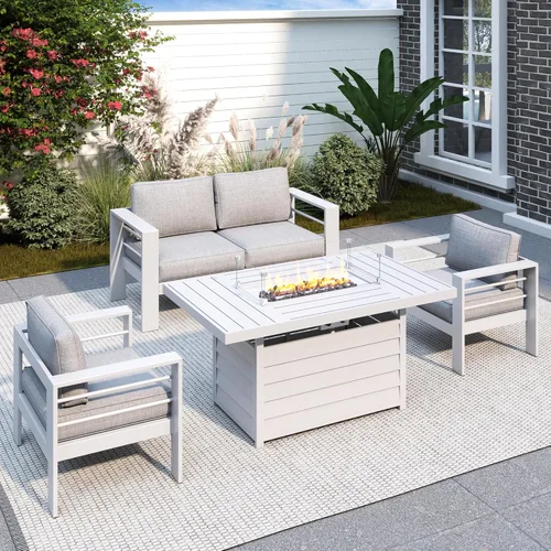 Miniatura 13 de Solaste Juego de muebles de patio de aluminio para todo tipo de clima, moderno juego de muebles de metal para exteriores con asientos profundos