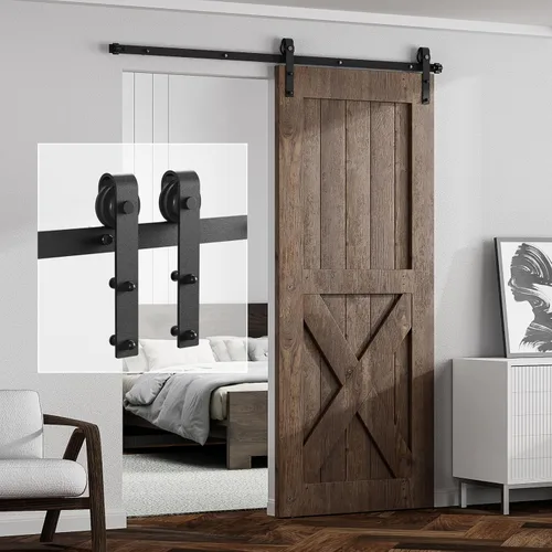 Miniatura 7 de Guía de suelo ajustable para puerta corrediza de granero, guía de suelo de granero montado en la pared, con parte inferior plana al ras (negro)