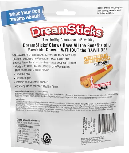 Miniatura 2 de DreamBone DreamSticks con sabor a tocino y queso real, sin cuero crudo, palitos masticables para perros, 15 palitos (paquete de 30)