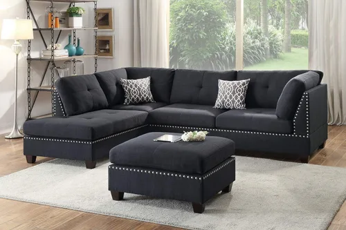 Miniatura 10 de Poundex bobkona viola Set de sofás con otomano en negro linen-like polyfabric mano izquierda o derecha chaise