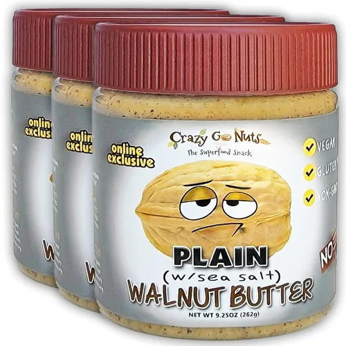 Crazy Go Nuts - Mantequilla de nuez lisa con sal marina, para untar, keto, vegano, bajo en carbohidratos, sin gluten, superalimentos, natural, sin