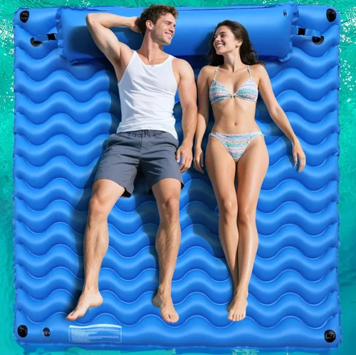 2-Person Inflatable Pool Float Adult, 71'' x 71'' Large Pool Lounger Float River Tube with Headrest, Adult Heavy Duty Pool Floats Mat for Swimming