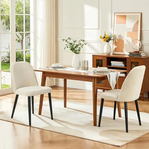 Juego de 2 sillas de comedor tapizadas, sillas de comedor de tela moderna de mediados de siglo, sillas de cocina con asiento acolchado y patas de