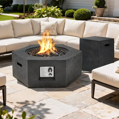 Miniatura 25 de ECOTOUGE Mesa de cubierta de tanque de propano, 15.5 pulgadas para mesa de fuego, mesa oculta cilíndrica para exteriores para fogata de gas