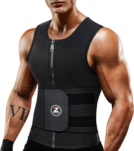 Chaleco de sauna de sudor para hombre para entrenamiento de cintura, traje de sauna de sudor, chaleco de entrenamiento de neopreno con cremallera