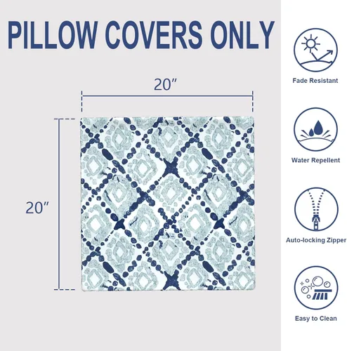 Miniatura 573 de Juego de 2 almohadas para exteriores de 16 x 16 pulgadas, repelentes al agua con interiores, para muebles de patio, hogar, jardín, geometría bohemia