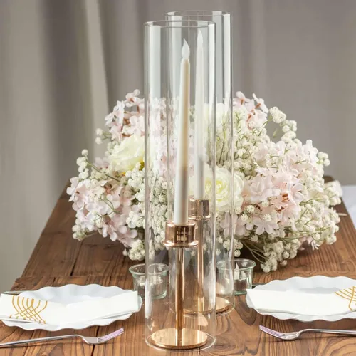 Miniatura 6 de Efavormart Paquete de 2 Portavelas Candelabro Transparente de 18", Pantalla de Vidrio para Vela, Pantalla de Vela Huracán de Extremo Abierto