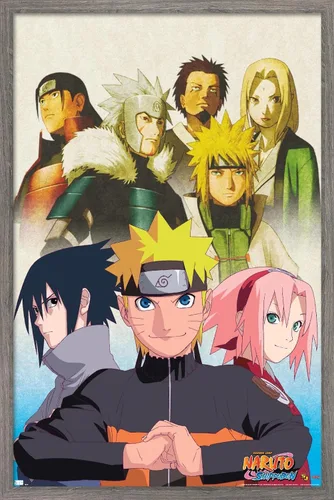 Trends International Naruto Shippuden - Póster de pared de arte clave, 14.725 x 22.375 pulgadas, versión enmarcada de madera de granero