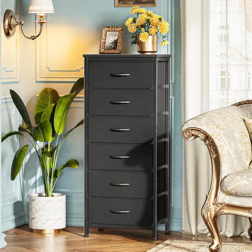 Miniatura 6 de Huuger Cómoda alta para dormitorio, cómoda estable de 7 cajones con dispositivo antipunta, cajones de piel sintética y tela, mesita de noche alta