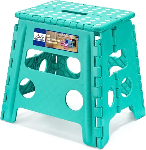Miniatura 42 de ACKO Taburete plegable plegable de 16 pulgadas, 400 libras de capacidad, taburetes de plástico para adultos y niños, taburetes plegables para Blanco