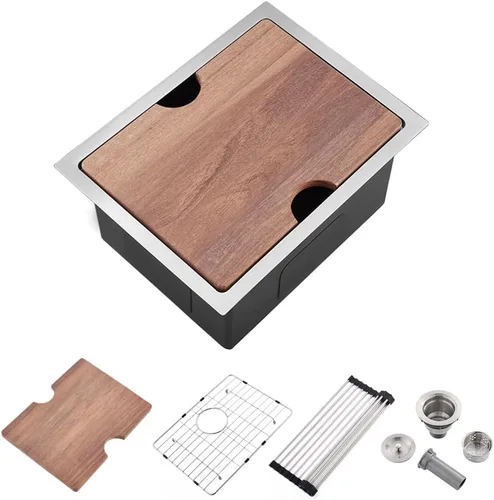 Miniatura 19 de Fregadero de barra negro de 12 pulgadas para montaje inferior de cuarzo-iAnomla 12x15 fregadero de cocina pequeño negro para montaje inferior barra