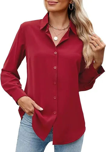 Miniatura 7 de Camisa de manga larga con botones para mujer, ultra suave, elástica, sin arrugas, para trabajo, casual, negocios, oficina